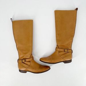 Etro Leather Knee‎ High Riding Boots  US8 EU38 Camel Brown Buckle Strap Side Zip